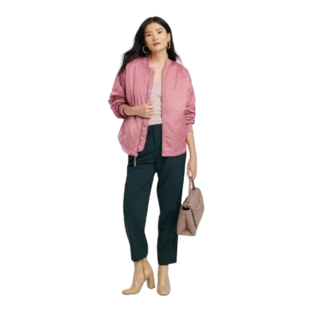 NWT Women's Berry Pink Bomber Jacket Water Resistant cute detail in back Sz XL